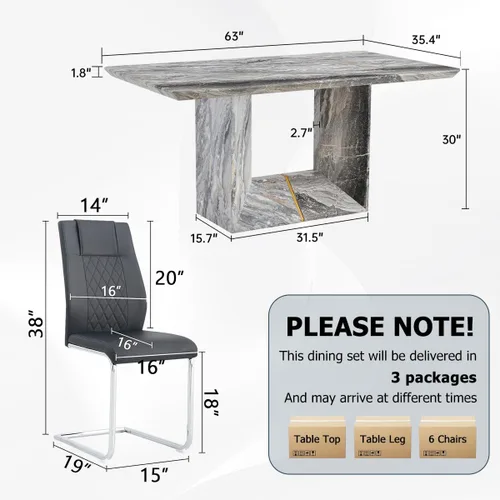 Vista 3 de Juego de mesa de comedor para 4, juego de mesa de comedor de 5 piezas con sillas, mesa moderna de mármol sintético de 63 pulgadas con 4 sillas