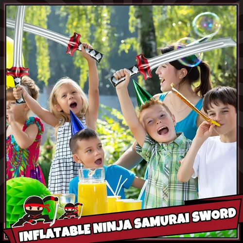 Vista 6 de Deekin - 12 espadas inflables ninja, paquetes de recuerdos de fiesta, katana samurái, juguete inflable, accesorios de disfraz para niños y niñas