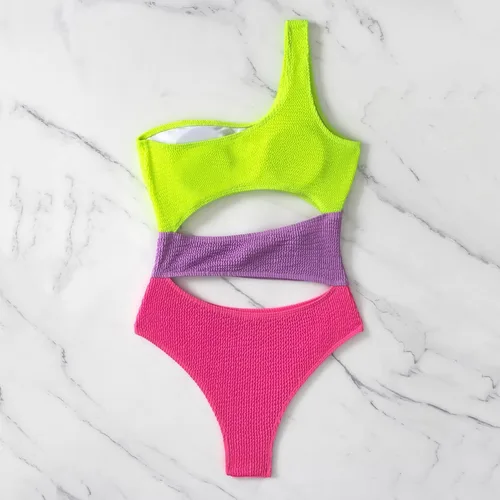 Vista 5 de Summer Bathing Suit Slim Fit Three-Color Combination One Shoulder Padded Summer Monokini Water Sports Clothes