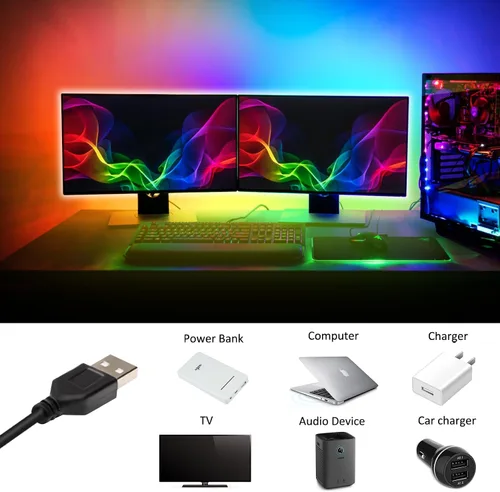 Vista 3 de Rainbow Chasing - Tira de luces LED USB de 9.8 pies, tira de luz RGB 5050 que cambia de color con control remoto de 17 teclas, luces LED flexibles