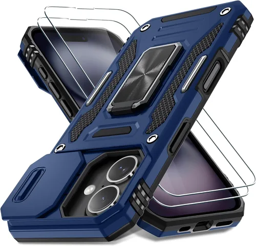 Vista 18 de DEERLAMN Funda para iPhone Air de 6.5 pulgadas con cubierta deslizante para cámara + protector de pantalla (2 paquetes), soporte de anillo giratorio