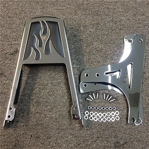 Vista 2 de SMT- Respaldo de llama cromada Sissy Bar con almohadilla de cuero compatible con H-D Softail Flstc Flstf Flstn Flsts FLSTSC FXST FXSTB FXSTS FXSTSB