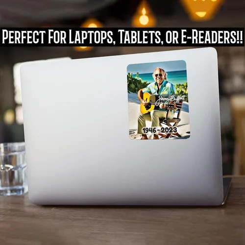 Vista 5 de RIP Jimmy Buffett - Adhesivo adhesivo para automóviles, camiones, ventanas, parachoques, portátiles, tazas, paredes, 5.5 x 4.5 pulgadas