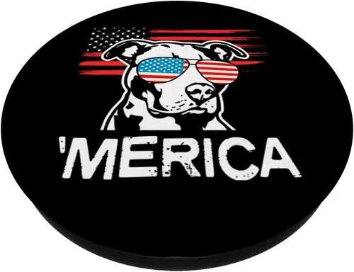 Vista 2 de Merica Pitbull América Bandera Pit Bull perro Tech regalo – popsockets agarre y soporte para teléfonos y tabletas, Negro