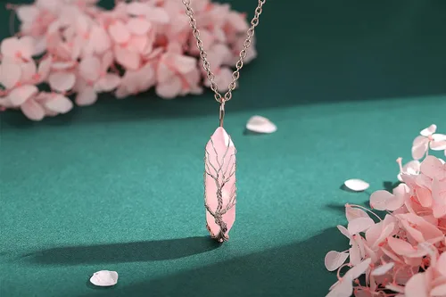Vista 3 de MAIBAOTA Collar con colgante de cristal para mujer, collar de árbol de la vida, collar de piedras preciosas de cristal curativo de reiki natural