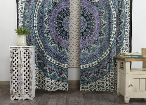 Vista 2 de Popular Handicrafts Curtiain - Paneles de cortina con estampado de mandala indio, hippie, bohemio, hermoso elefante, color blanco