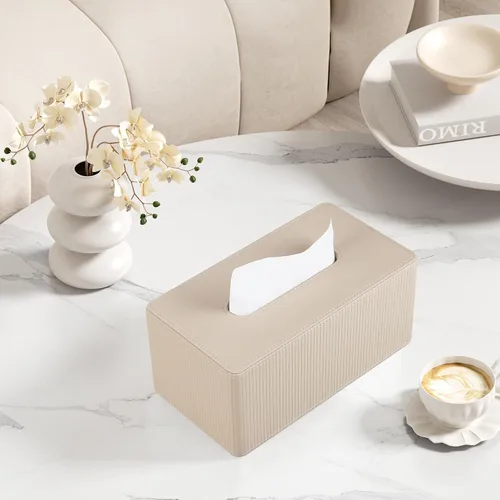 Vista 5 de Funda de caja de pañuelos de cuero sintético PU rectangular con cierre magnético, soporte de caja de pañuelos moderno para mesitas de noche de baño