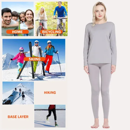 Vista 4 de JTANIB Ropa interior térmica para mujer con forro polar básico largo ultra suave S-XXL