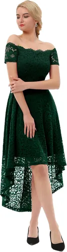 Vista 5 de Dressystar Vestido de Cóctel de Encaje para Mujer Hi-Lo con Hombros Descubiertos para Dama de Honor Vestido de Fiesta Formal Swing