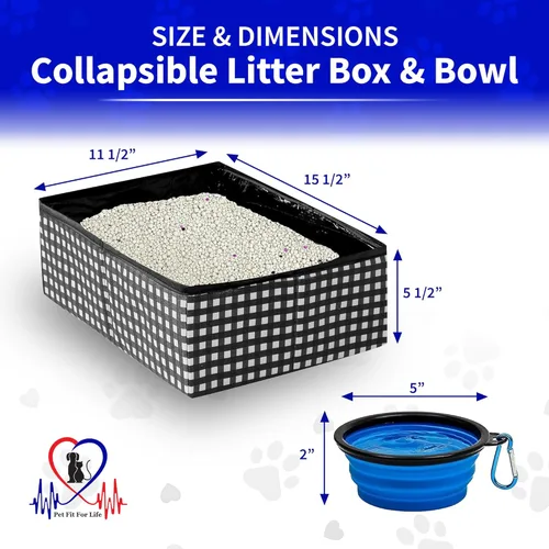 Vista 6 de Pet Fit For Life - Vibrante caja de arena plegable para gatos - Portátil, plegable, diseño compacto con cuenco de agua adicional - Ideal para coche