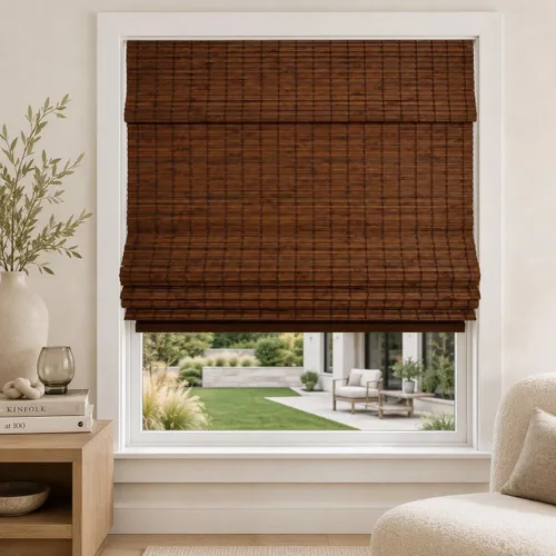 Vista 15 de CHICOLOGY Persianas romanas de bambú, persianas filtrantes de luz favoritas de los clientes para ventanas, calidad premium, ideales para el hogar