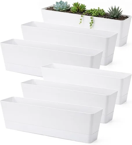 Vista 11 de GREANER - Maceta con bandeja para hierbas, 1 unidad, 12 x 3.8 pulgadas, caja rectangular para ventana, para flores o suculentas en interiores