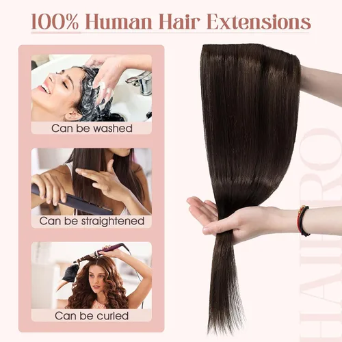 Vista 6 de Extensiones de cabello con clip, cabello humano Remy, extensiones de cabello largo lacio de una pieza con 5 clips, con gancho para colgar