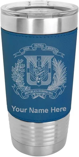 Vista 15 de LaserGram Vaso aislado al vacío de 20 onzas, escudo de armas, República Dominicana, grabado personalizado incluido (piel sintética, estilo béisbol)