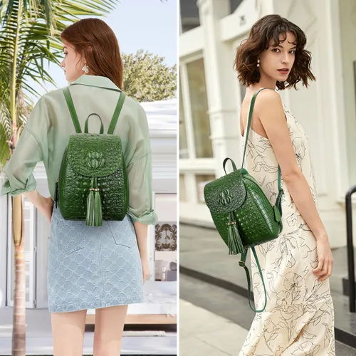 Vista 3 de PIJUSHI Mochila pequeña de piel de cocodrilo para mujer, mochila casual de moda