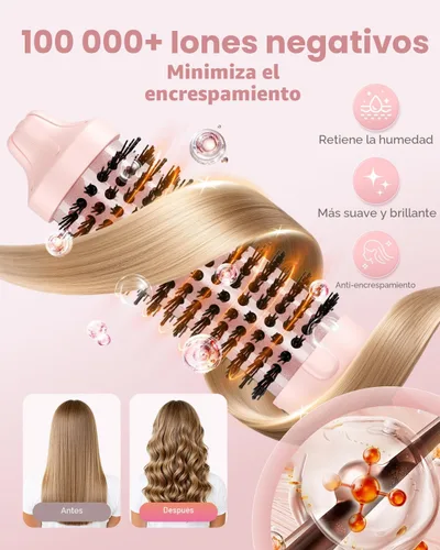Vista 5 de Cepillo térmico redondo térmico de 1.5 pulgadas para cabello largo y seco, alisador con 3 ajustes de temperatura, cepillos de soplado para rizar