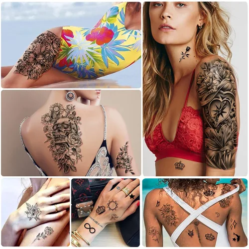 Vista 6 de Yazhiji 49 hojas de flores grandes Butterfies corona, tatuajes temporales impermeables para mujeres y niñas, tatuajes falsos para niños o adultos