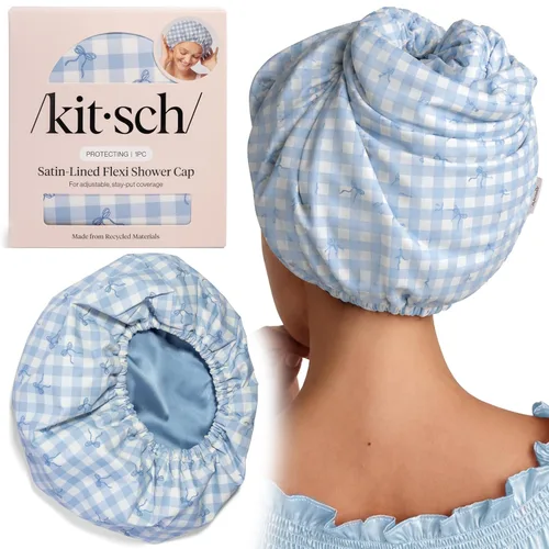 Vista 13 de Gorra de ducha Kitsch Luxe, reutilizable e impermeable, resistente al moho, forrada y acondicionada