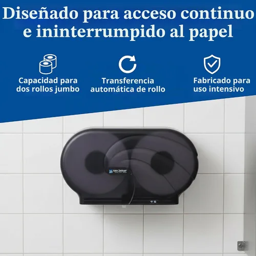 Vista 6 de San Jamar - Dispensador de pañuelos de baño individual de 9 pulgadas, soporte de papel de baño jumbo para baño, sistema infinito, perla negra, 12 x