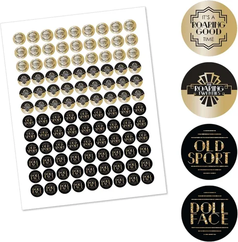 Vista 2 de Big Dot of Happiness Roaring 20's - 1920s Art Deco Jazz Party - Calcomanías redondas para dulces de chocolate (1 hoja de 108) 1920s Themed Favor