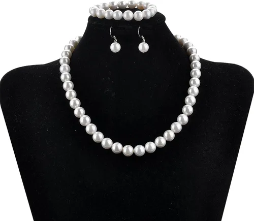 Vista 2 de LUREME Juego de collar y pulsera elástica de perlas de estilo moderno (09000649), Perla