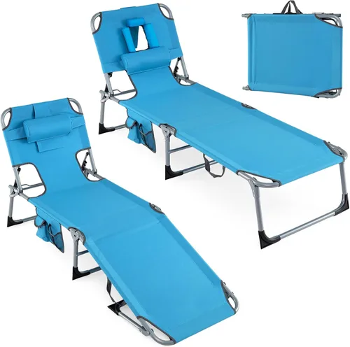 Vista 23 de Goplus Silla bronceadora, silla plegable ajustable para patio con orificio para la cara, almohada extraíble, 330 libras, correa de transporte, silla