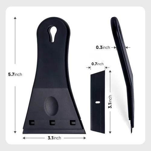 Vista 8 de FOSHIO Paquete de 2 raspadores de plástico con 100 cuchillas de afeitar de plástico de un solo filo, herramienta raspadora de plástico extra grande