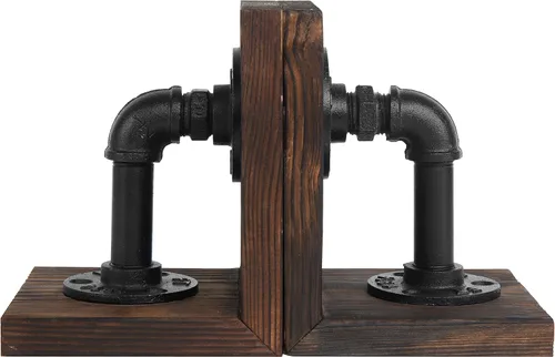 Vista 5 de MyGift Sujetalibros Decorativos, Sujetalibros para Estantes, Sujetalibros de Metal para Libros Pesados, Decoración de Oficina para Hombres, Tope