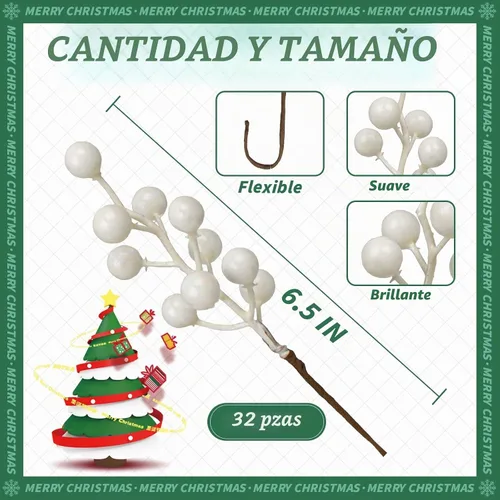 Vista 2 de LLZLL Paquete de 32 Picks Navideños Bayas Artificiales de Árbol de Navidad de 6.5 Pulgadas Tallos de Bayas de Acebo para Invierno Navidad Vacaciones