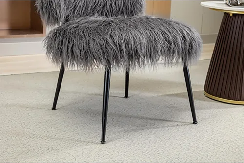 Vista 6 de Silla decorativa Saucer con butacas otomanas para Sala Modernas, silla de ocio para sala de estar, silla auxiliar con piel artificial larga para Gris