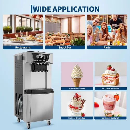 Vista 2 de Takywep 2200W Commercial Soft Serve Ice Cream Machine – 3 Flavors – 5.8-8 Gal/Hr – Vertical Stainless Steel Maker – LCD Touch Panel – Auto Clean