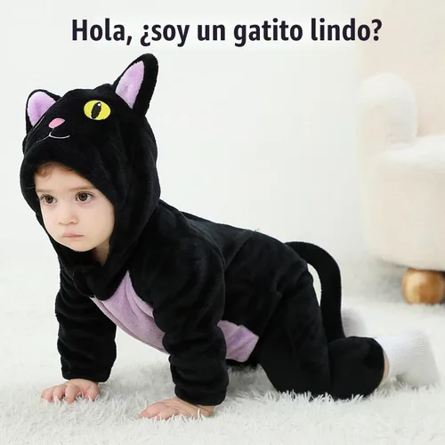 Vista 2 de OLLULL Disfraz de animal para bebé, traje unisex para niños pequeños, disfraz de Halloween Gato negro
