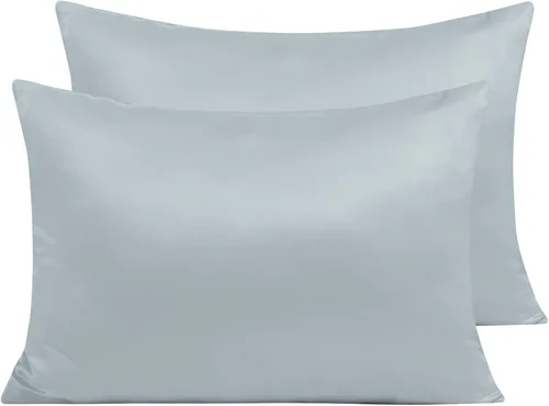 Vista 24 de NTBAY Fundas de almohada de satén con cremallera para cabello y piel, juego de 2 fundas de almohada estándar de lujo con cremallera oculta, 20 x 26