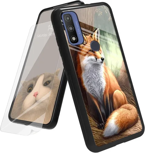 Vista 57 de Funda para Motorola Moto G Play 4G 2024 con protector de pantalla, parte trasera de vidrio templado + funda de silicona suave TPU absorción