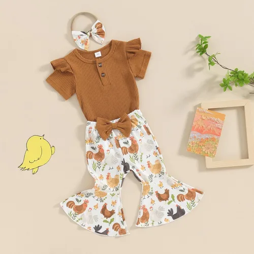 Vista 45 de Sejardin Ropa de verano para bebé y niña, recién nacida, manga corta, con letras, mameluco elástico con diadema