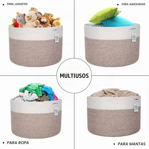 Vista 7 de MINTWOOD Design Canasta decorativa extra grande de 22 x 14 pulgadas de cuerda de algodón tejida para almacenamiento de mantas, cesta para la sala