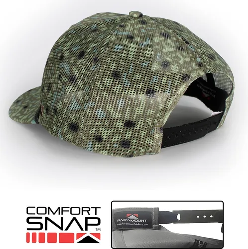 Vista 26 de Paramount Outdoors Sombrero de pesca de trucha al atardecer, diseño de silueta de pez de montaña, sombrero para exteriores con cómodo Snapback