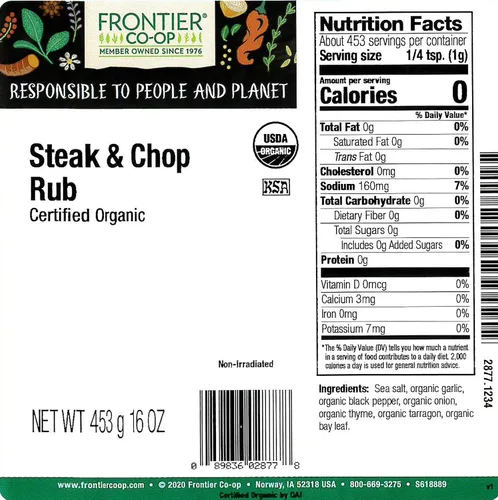 Vista 2 de Frontier Co-op Masticar a la parrilla, bistec y picar, certificado orgánico, kosher Bolsa a granel de 1 libra