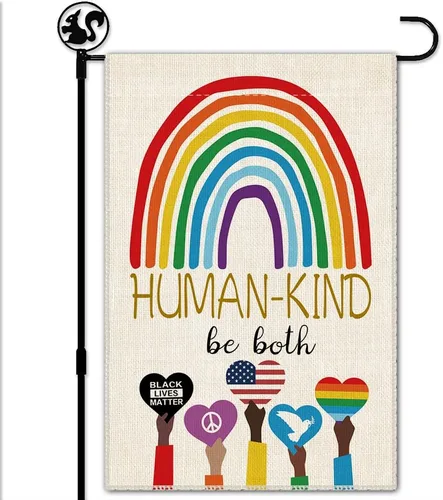 Vista 8 de Hafhue Human Kind Be Both Welcome Bandera de Jardín para Patio Exterior Decoraciones de Granja, Bandera Be Kind Regalo para Familias Amigos, Bandera