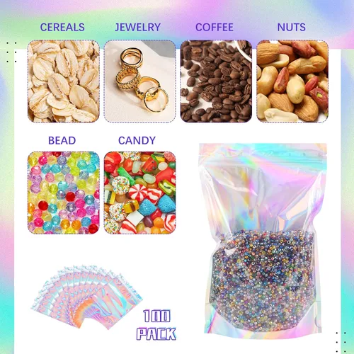 Vista 5 de NPLUX - Bolsas holográficas de Mylar resellables para embalaje y más, bolsas resellables para pequeñas empresas (paquete de 50, 5.5 x 8 pulgadas)