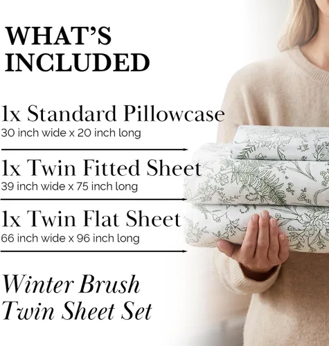 Vista 172 de Southshore Fine Living, Inc. Colección Winter Brush, juego de sábanas de 3 piezas para cama individual, sábana bajera con bolsillo profundo de 14
