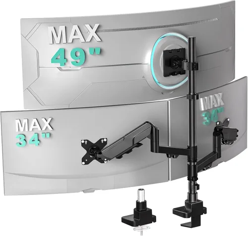 Vista 13 de WALI Soporte para 4 Monitores para Ultraanchos de hasta 49 pulgadas en el Soporte Superior y Pantallas de 27 pulgadas en los Soportes Inferiores