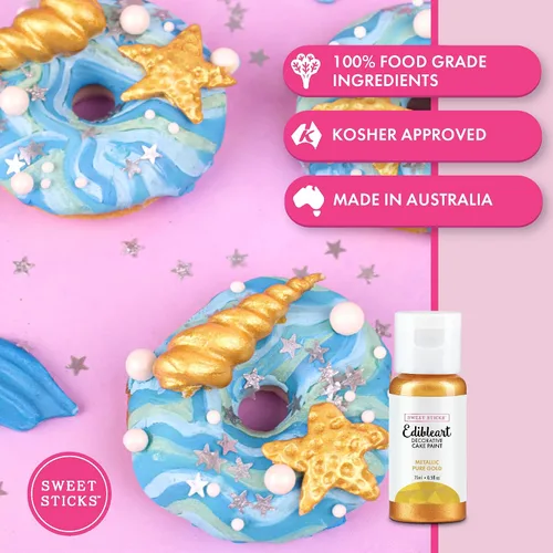 Vista 3 de SWEET STICKS Edible Art - Pintura decorativa para tartas (0.5 fl oz) dorado puro metálico, juego de 2, 1 onza líquida (paquete de 1), dorado