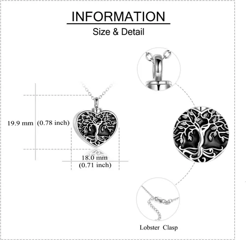 Vista 4 de ONEFINITY Collar de urna de cremación para cenizas, plata de ley, concha de abulón, árbol de la vida, collar con medallón que sostiene imágenes