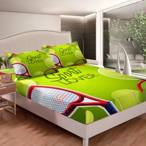 Vista 2 de Erosebridal Juego de sábanas bajeras de tenis para adolescentes, tamaño individual, juego de sábanas temáticas de juegos deportivos para habitación