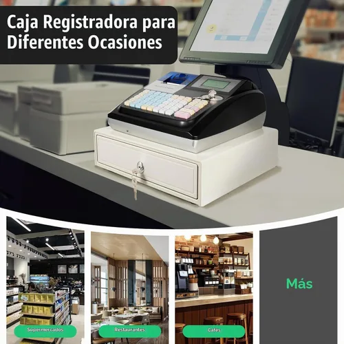 Vista 2 de Caja registradora electrónica para pequeñas empresas con cajón de efectivo, pantalla LED digital orientada al cliente, impresión térmica de recibos