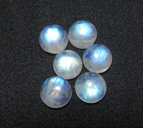 Vista 4 de 0.354 in Redondo Azul Fuego AAA Calidad Arco Iris Natural Piedra Lunar Calibrado Cabujón Piedra Preciosa Suelta 6 Piezas Caja, piedra de luna