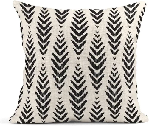 Vista 3 de ArtSocket - Juego de 4 fundas de almohada decorativas Ikat tribal y boho bohemio, diseño étnico de herringbone en negro, de lino para ideas