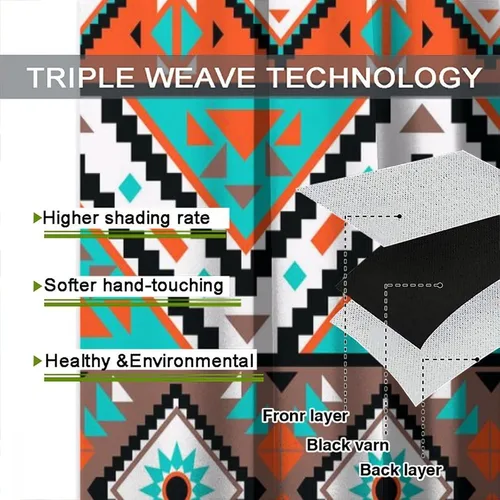 Vista 170 de Cortinas con patrón geométrico tribal, estilo suroeste, azteca, rústico, occidental, nativo americano, opacas, con bolsillo para barra, decoración