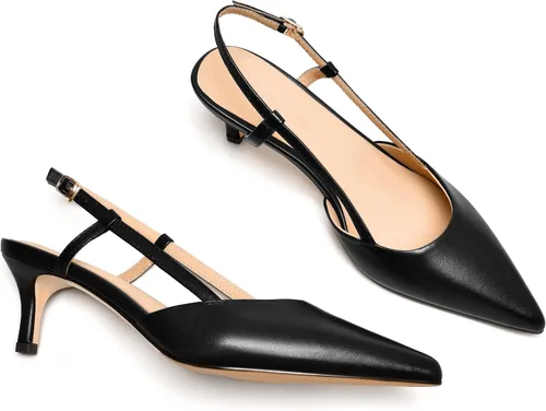 Vista 6 de Zapatos de tacón bajo con hebilla de cuero mate para mujer, con puntera puntiaguda, de 2 pulgadas